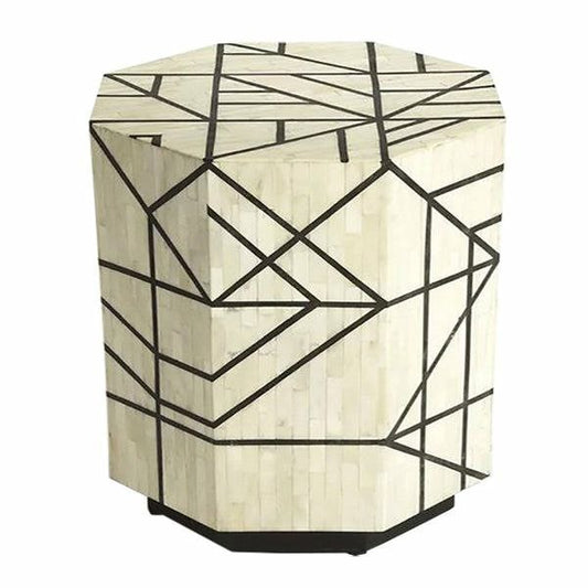 Table d'appoint à rayures noires avec incrustation d'os, table d'extrémité octogonale avec incrustation d'os, table de canapé avec incrustation d'os, tabouret octogonal avec incrustation d'os