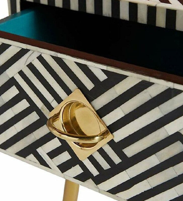 Chevet/table d'appoint/table de nuit en bois à motif moderne avec incrustation d'os fait à la main avec meubles à 1 tiroir