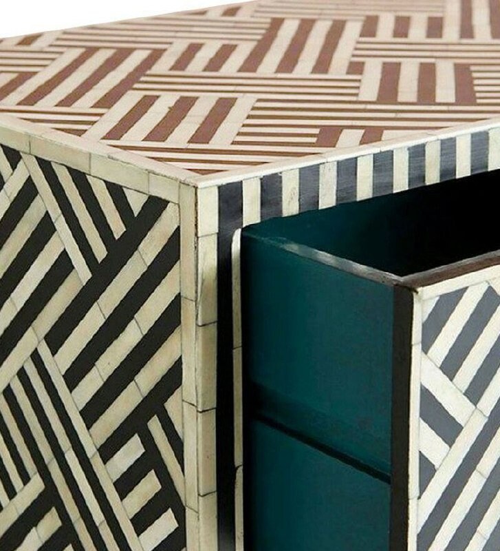 Chevet/table d'appoint/table de nuit en bois à motif moderne avec incrustation d'os fait à la main avec meubles à 1 tiroir