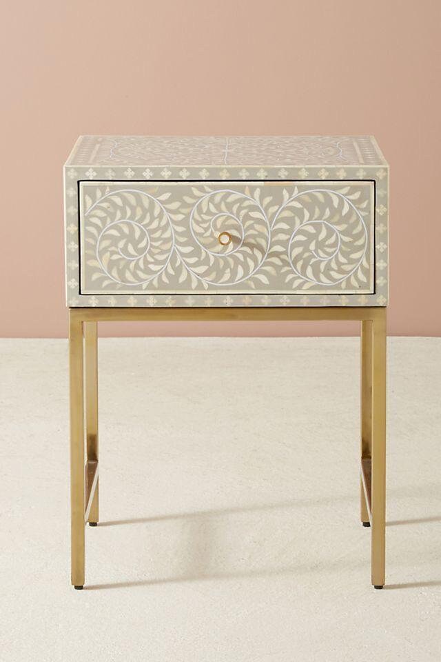 Conception florale de table de chevet d’incrustation d’os avec le support en métal, chevet d’incrustation d’os, table latérale d’incrustation d’os, meubles d’incrustation d’os