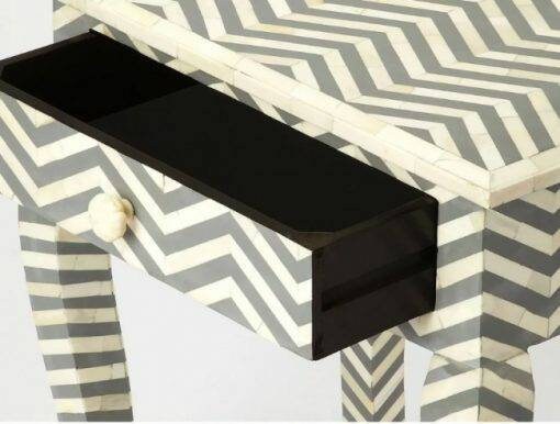 Incrustation d'os faite à la main en bois motif à rayures moderne chevet/table d'appoint/table de nuit avec meubles à 1 tiroir