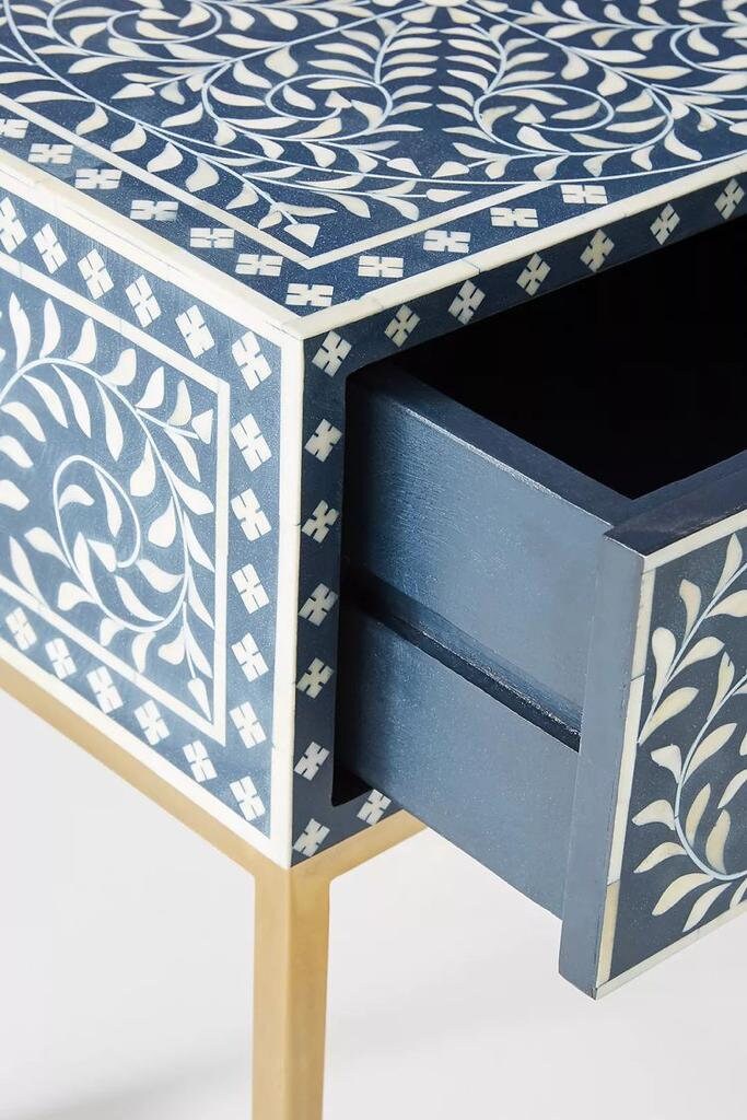 Conception florale de table de chevet d’incrustation d’os avec le support en métal, chevet d’incrustation d’os, table latérale d’incrustation d’os, meubles d’incrustation d’os