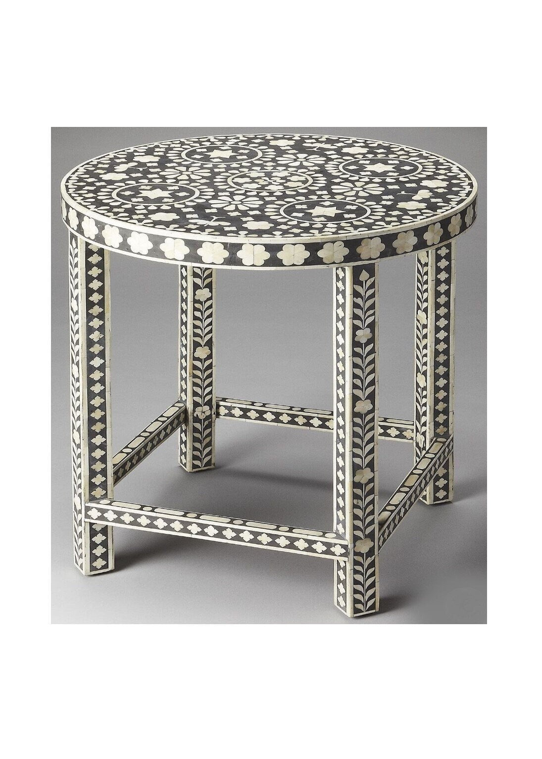 Table d’extrémité d’incrustation d’os faite à la main, table d’appoint, table centrale, table de tambour, tabouret latéral, meubles d’incrustation d’os, meubles anciens d’incrustation d’os en bois