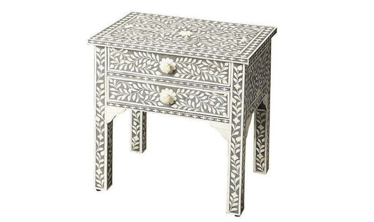 Table de chevet incrustée d’os faite à la main/table de nuit tiroir en bois décoration intérieure