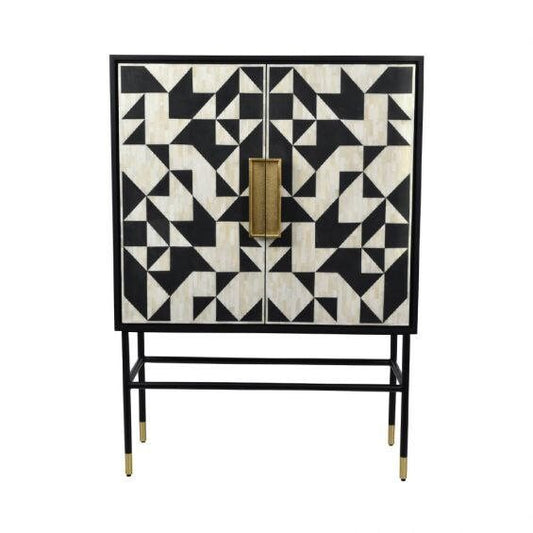 Armoire de bar à incrustation d'os noire, armoire de bar design à incrustation d'os, console à incrustation d'os, meubles à incrustation d'os