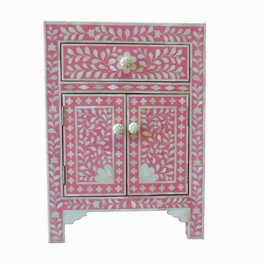 Meubles faits à la main, chevet design fleur en incrustation d'os, table de nuit en incrustation d'os, table d'appoint en incrustation d'os, tiroirs en incrustation d'os 1