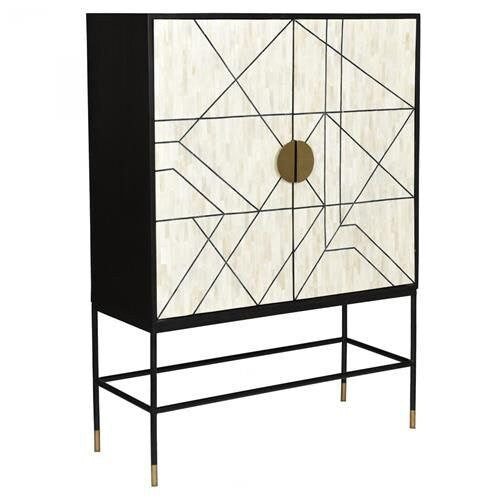 Armoire de bar à incrustation d'os noire, armoire de bar designe à incrustation d'os, console à incrustation d'os, meubles à incrustation d'os