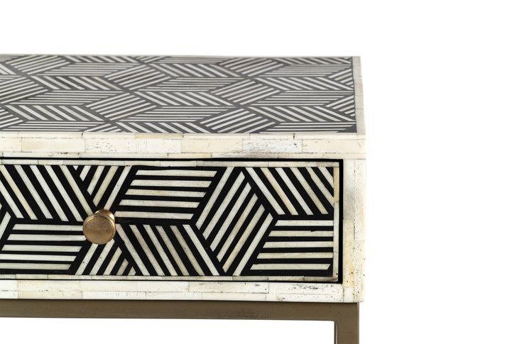 Chevet/table d'appoint/table de nuit en bois à motif moderne avec incrustation d'os fait à la main avec meubles à 1 tiroir