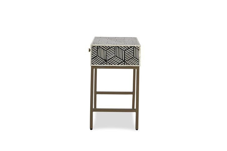 Chevet/table d'appoint/table de nuit en bois à motif moderne avec incrustation d'os fait à la main avec meubles à 1 tiroir