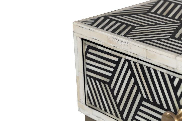 Chevet/table d'appoint/table de nuit en bois à motif moderne avec incrustation d'os fait à la main avec meubles à 1 tiroir