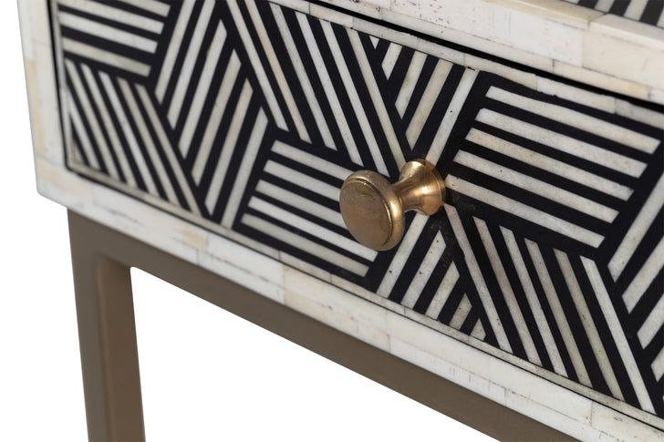 Chevet/table d'appoint/table de nuit en bois à motif moderne avec incrustation d'os fait à la main avec meubles à 1 tiroir