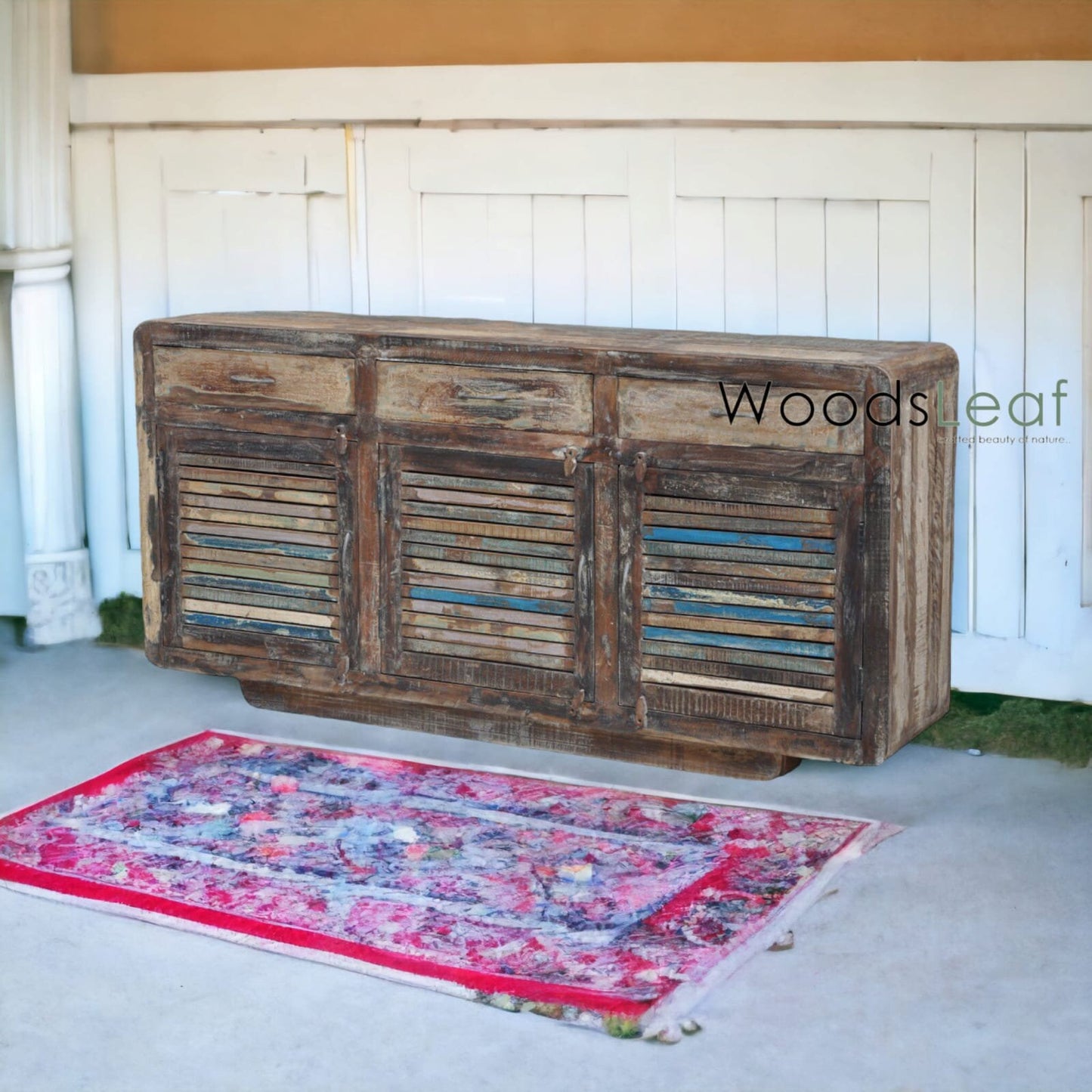 Finition vieillie en bois massif indien, buffet sculpté à la main, unités de rangement d’armoire, meubles de chambre à coucher de salon, buffet sculpté à la main