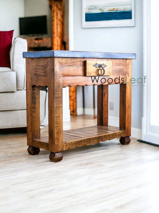 Table console d’inspiration vintage/Console rustique en bois/Console indienne sculptée/Décor d’entrée complexe/Table console en détresse bleue 1 tiroir