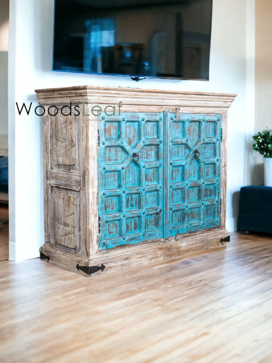 Buffet en bois fait à la main, unités de rangement d’armoires, finition en bois massif indien en détresse, meubles de chambre à coucher de salon, grand buffet