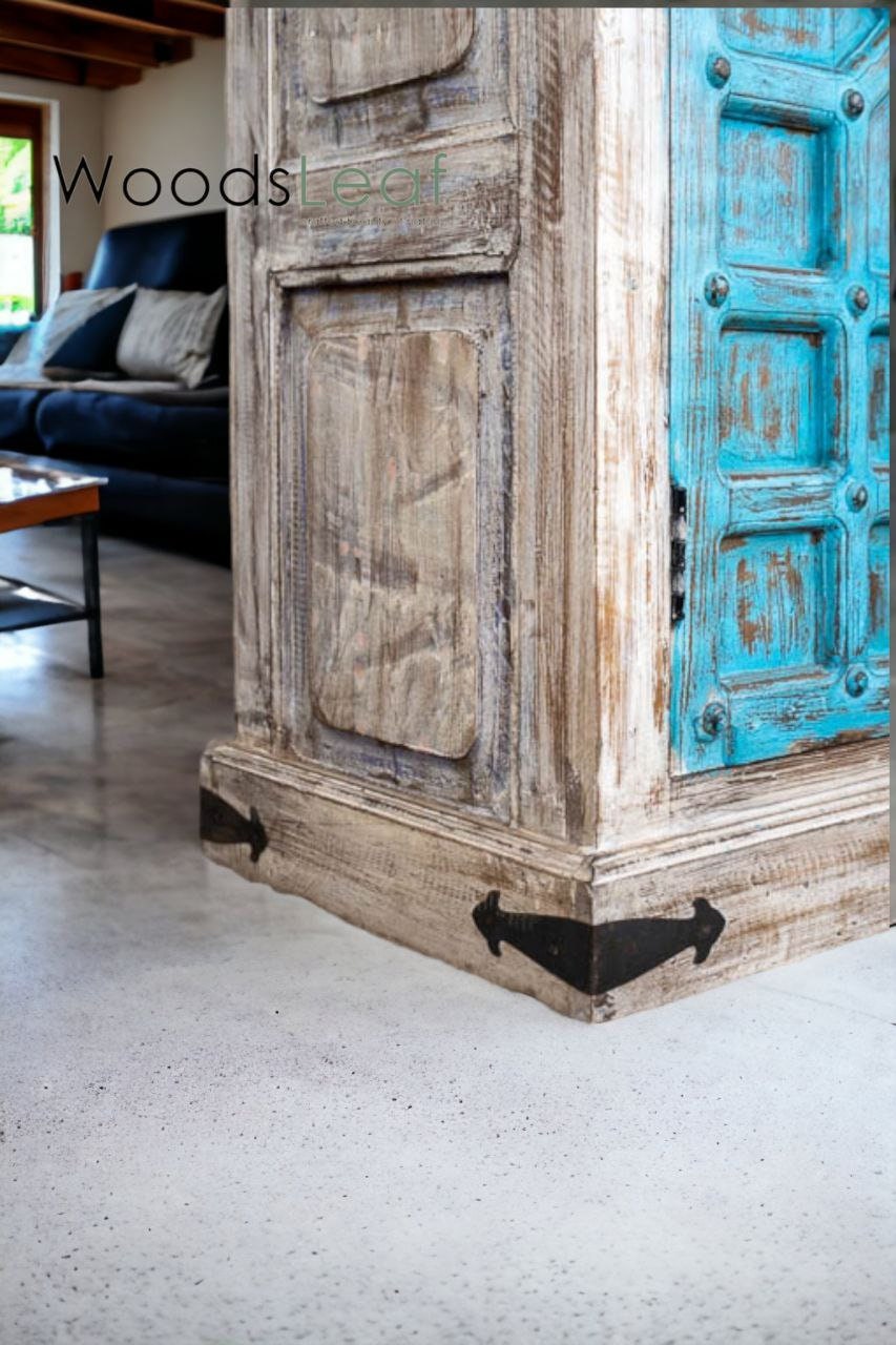 Buffet en bois fait à la main, unités de rangement d’armoires, finition en bois massif indien en détresse, meubles de chambre à coucher de salon, grand buffet