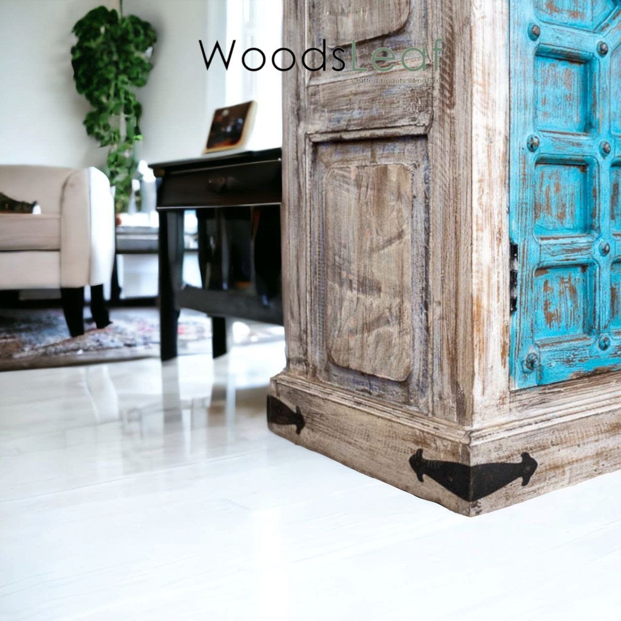 Buffet en bois fait à la main, unités de rangement d’armoires, finition en bois massif indien en détresse, meubles de chambre à coucher de salon, grand buffet