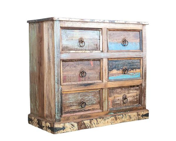 Buffet en bois fait à la main, unités de rangement d’armoires, finition en bois massif indien en détresse, meubles de chambre à coucher de salon, grand buffet 6 tiroirs