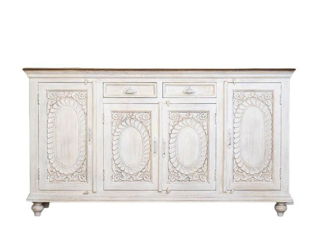 Buffet sculpté à la main, unités de rangement d’armoire, finition en bois massif indien en détresse, meubles de chambre à coucher de salon, buffet sculpté à la main