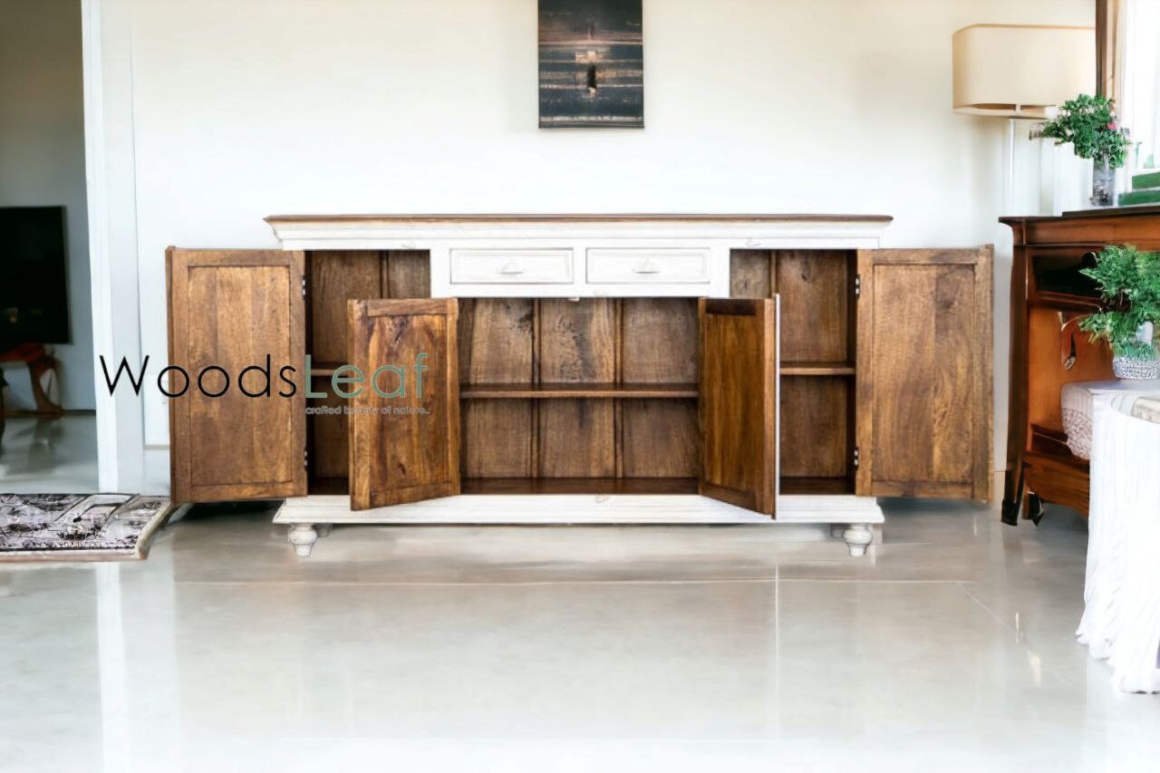 Buffet sculpté à la main, unités de rangement d’armoire, finition en bois massif indien en détresse, meubles de chambre à coucher de salon, buffet sculpté à la main