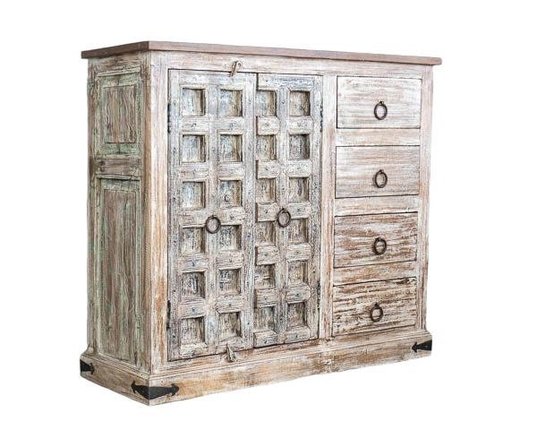 Finition en bois massif indien en détresse, meubles de chambre à coucher de salon, grand buffet, buffet en bois fait à la main, unités de rangement d'armoire