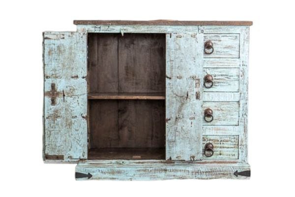 Finition en bois massif indien en détresse, meubles de chambre à coucher de salon, grand buffet, buffet en bois fait à la main, unités de rangement d'armoire