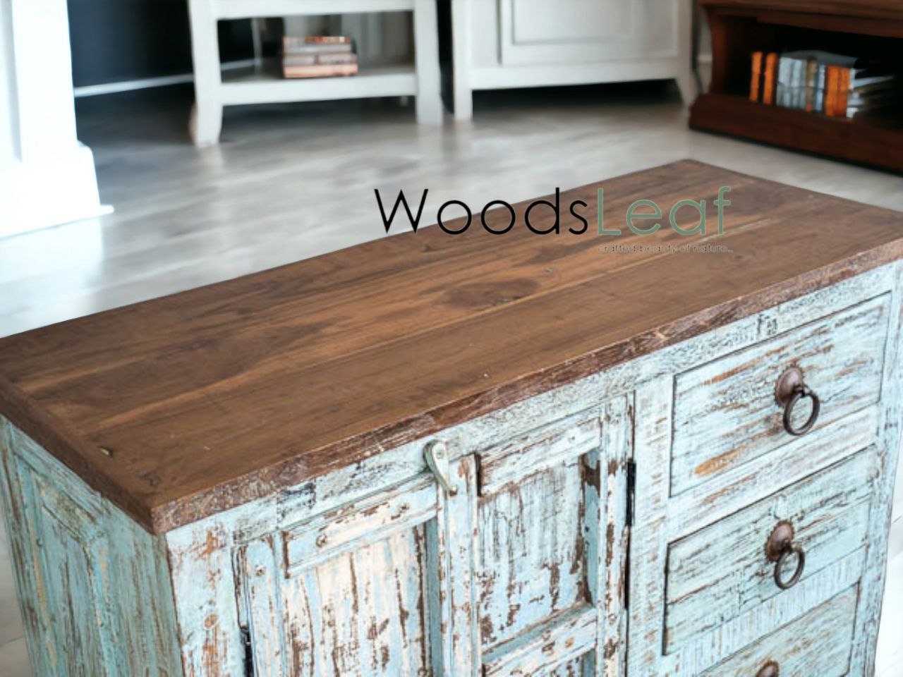 Finition en bois massif indien en détresse, meubles de chambre à coucher de salon, grand buffet, buffet en bois fait à la main, unités de rangement d'armoire