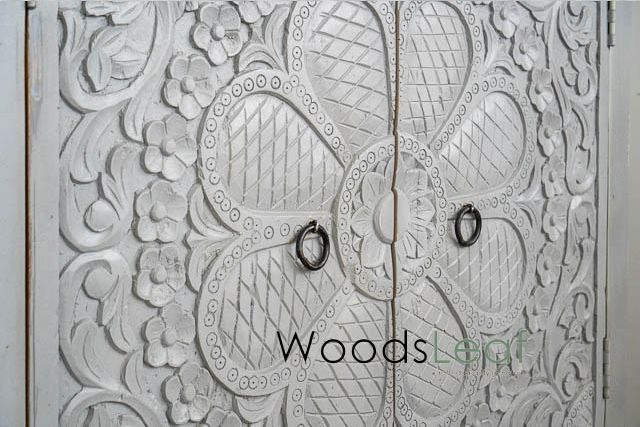 Finition en détresse, meubles de chambre à coucher de salon, buffet sculpté, buffet sculpté de fleurs à la main, unités de rangement d’armoire, bois massif indien