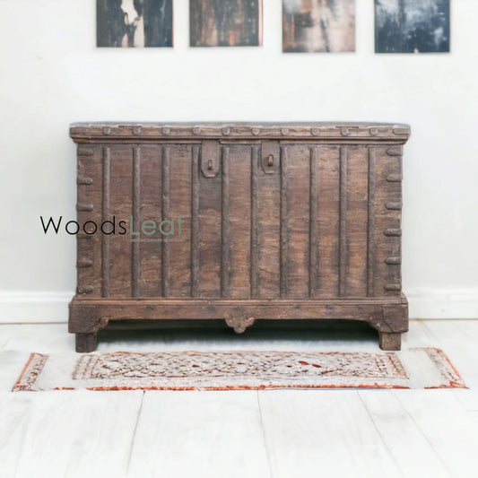 Boîte à couverture décorative fabriquée à la main avec un magnifique coffre indien vintage sculpté à la main Meubles Roots Indian Furniture - VintageTrunk
