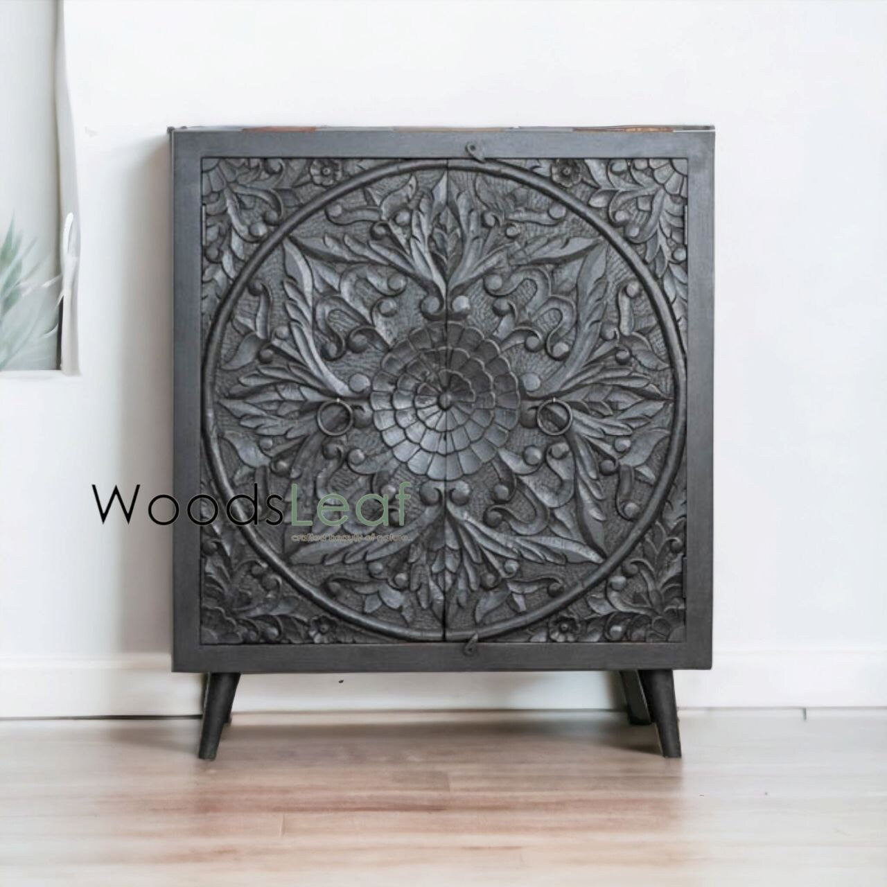 Finition en détresse, meubles de chambre à coucher de salon, buffet sculpté, buffet sculpté de fleurs à la main, unités de rangement d’armoire, bois massif indien