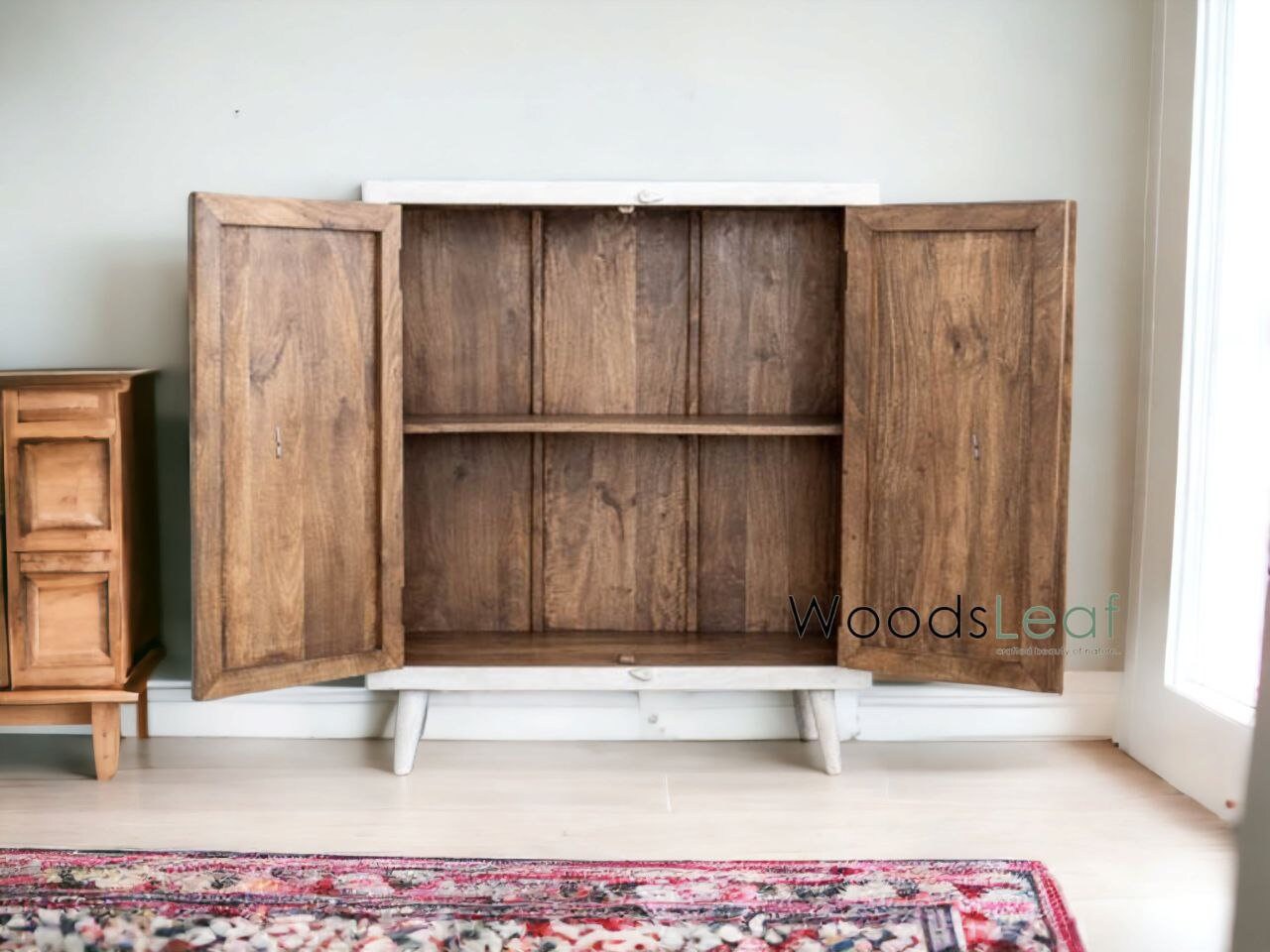 Finition en détresse, meubles de chambre à coucher de salon, buffet sculpté, buffet sculpté de fleurs à la main, unités de rangement d’armoire, bois massif indien