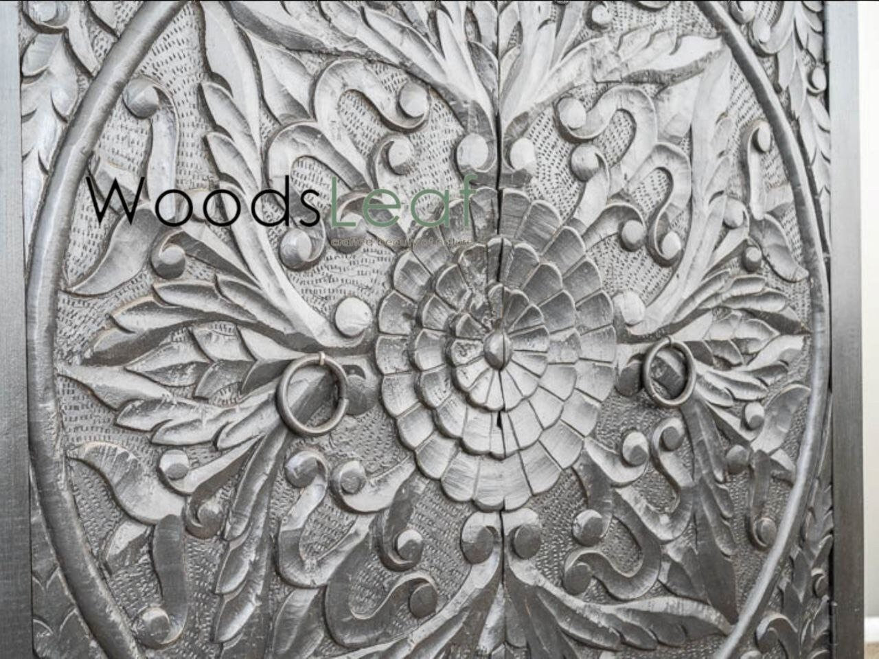 Finition en détresse, meubles de chambre à coucher de salon, buffet sculpté, buffet sculpté de fleurs à la main, unités de rangement d’armoire, bois massif indien