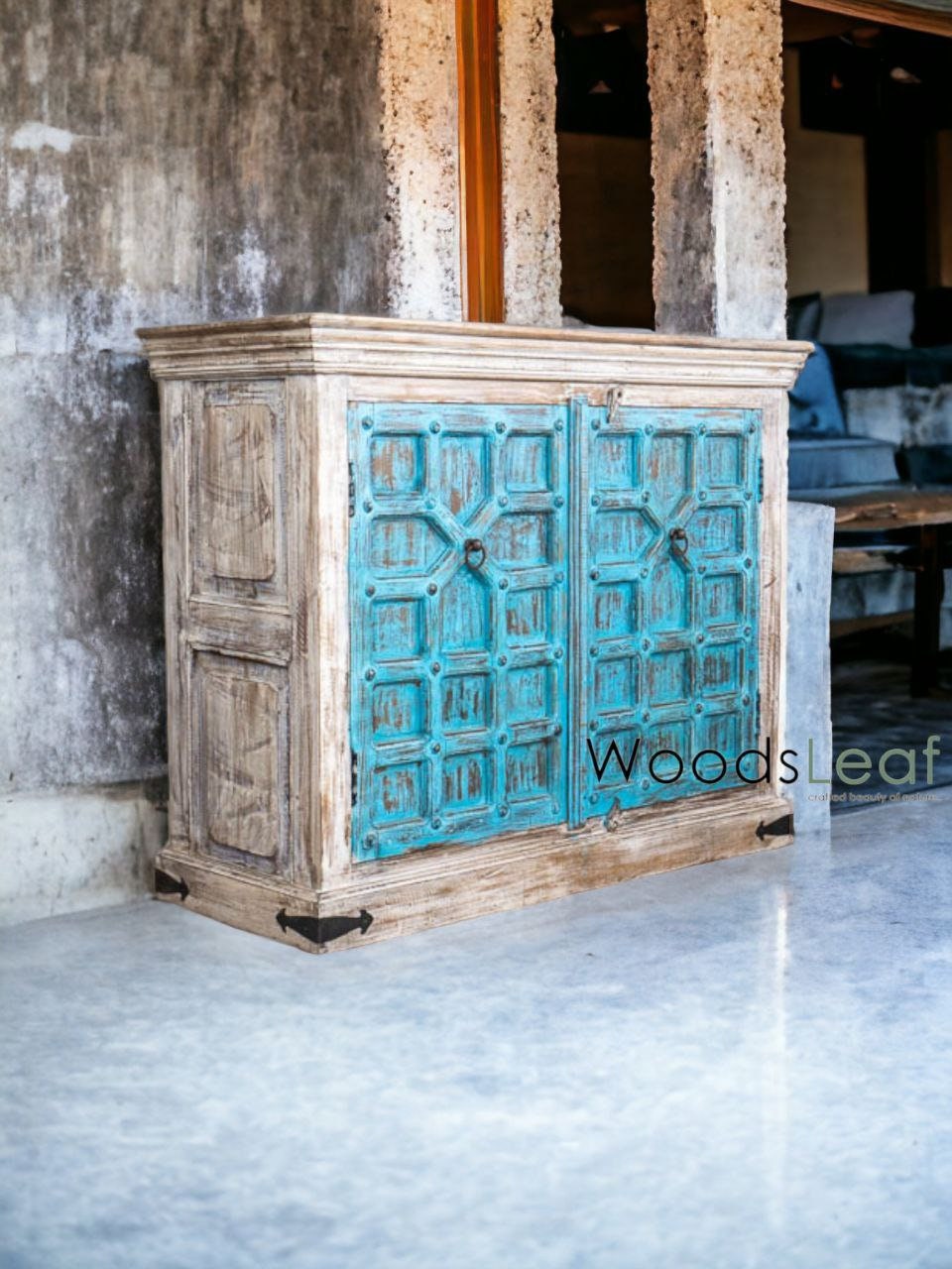 Buffet en bois fait à la main, unités de rangement d’armoires, finition en bois massif indien en détresse, meubles de chambre à coucher de salon, grand buffet