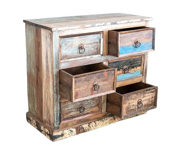 Buffet en bois fait à la main, unités de rangement d’armoires, finition en bois massif indien en détresse, meubles de chambre à coucher de salon, grand buffet 6 tiroirs