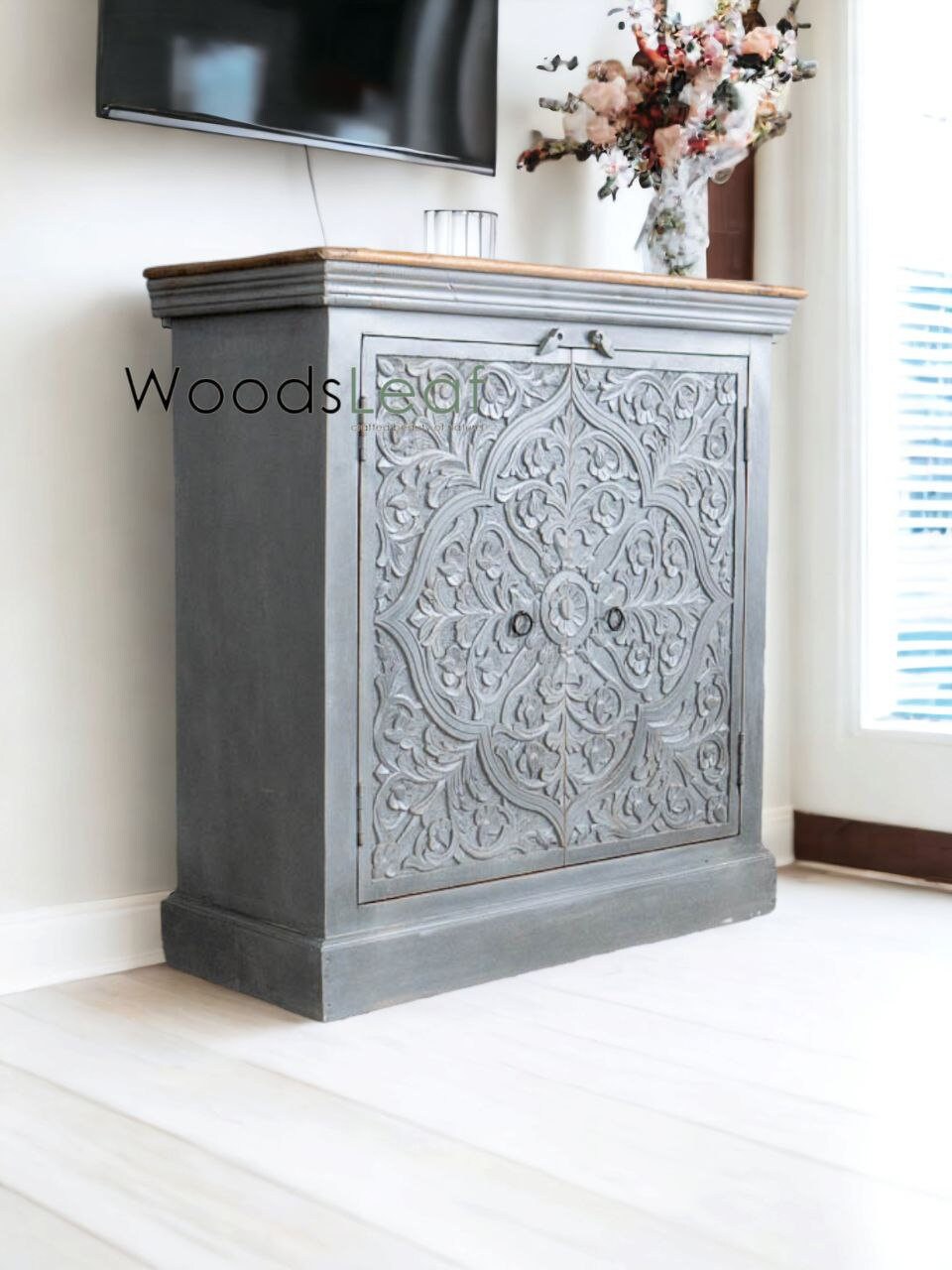 Buffet en bois fait à la main, unités de rangement d’armoires, finition en bois massif indien en détresse, meubles de chambre à coucher de salon, grand buffet