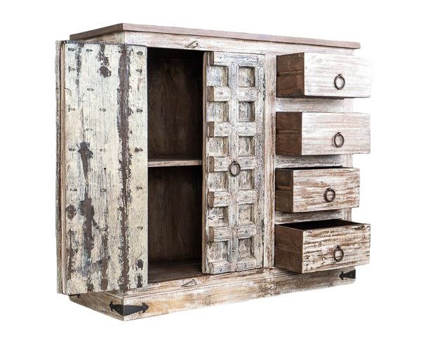 Finition en bois massif indien en détresse, meubles de chambre à coucher de salon, grand buffet, buffet en bois fait à la main, unités de rangement d'armoire