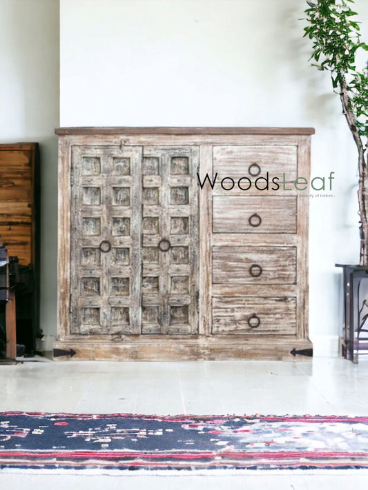 Finition en bois massif indien en détresse, meubles de chambre à coucher de salon, grand buffet, buffet en bois fait à la main, unités de rangement d'armoire