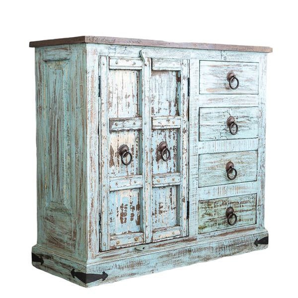 Finition en bois massif indien en détresse, meubles de chambre à coucher de salon, grand buffet, buffet en bois fait à la main, unités de rangement d'armoire
