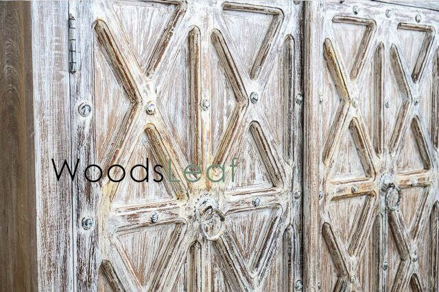 Buffet en bois fait main, unités de rangement d’armoire, finition en bois massif indien en détresse, meubles de chambre à coucher de salon, grand buffet 2 portes