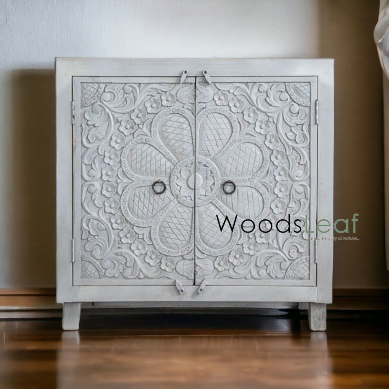 Finition en détresse, meubles de chambre à coucher de salon, buffet sculpté, buffet sculpté de fleurs à la main, unités de rangement d’armoire, bois massif indien