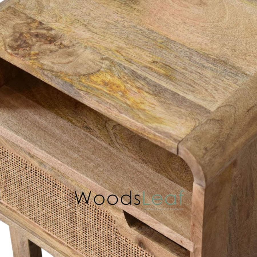 Table de chevet en canne naturelle faite à la main / Table de chevet / Tiroir en bois Décoration intérieure Bois de manguier Finition naturelle Meubles indiens