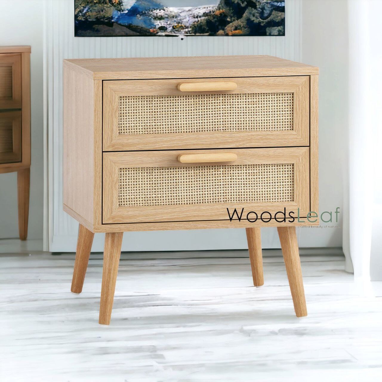 Table de chevet en canne naturelle faite à la main / Table de chevet / Tiroir en bois Décoration intérieure Bois de manguier Finition naturelle Meubles indiens