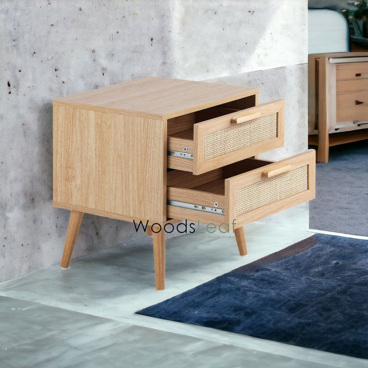 Table de chevet en canne naturelle faite à la main / Table de chevet / Tiroir en bois Décoration intérieure Bois de manguier Finition naturelle Meubles indiens