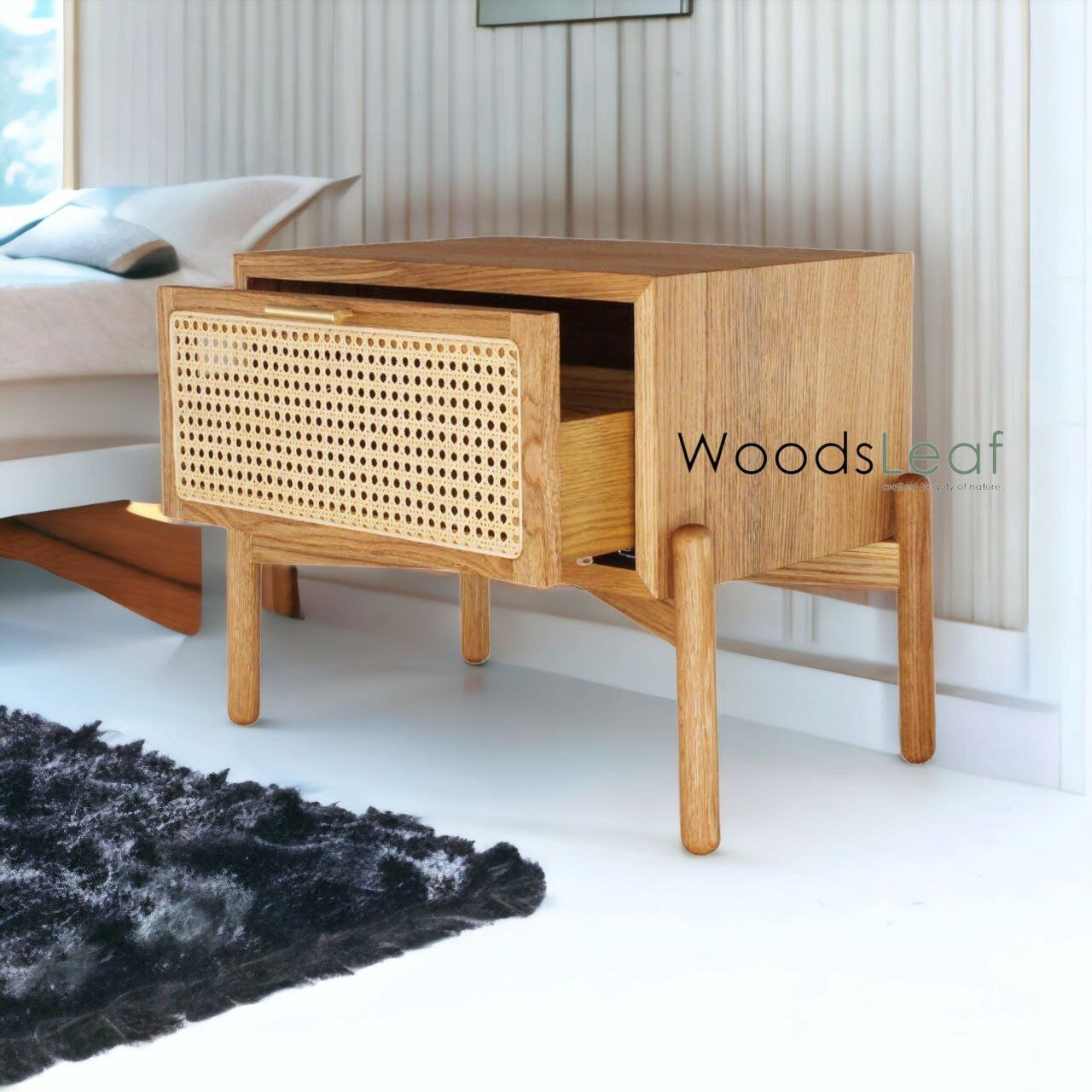 Table de chevet en canne naturelle faite à la main / Table de chevet / Tiroir en bois Décoration intérieure Bois de manguier Finition naturelle Meubles indiens