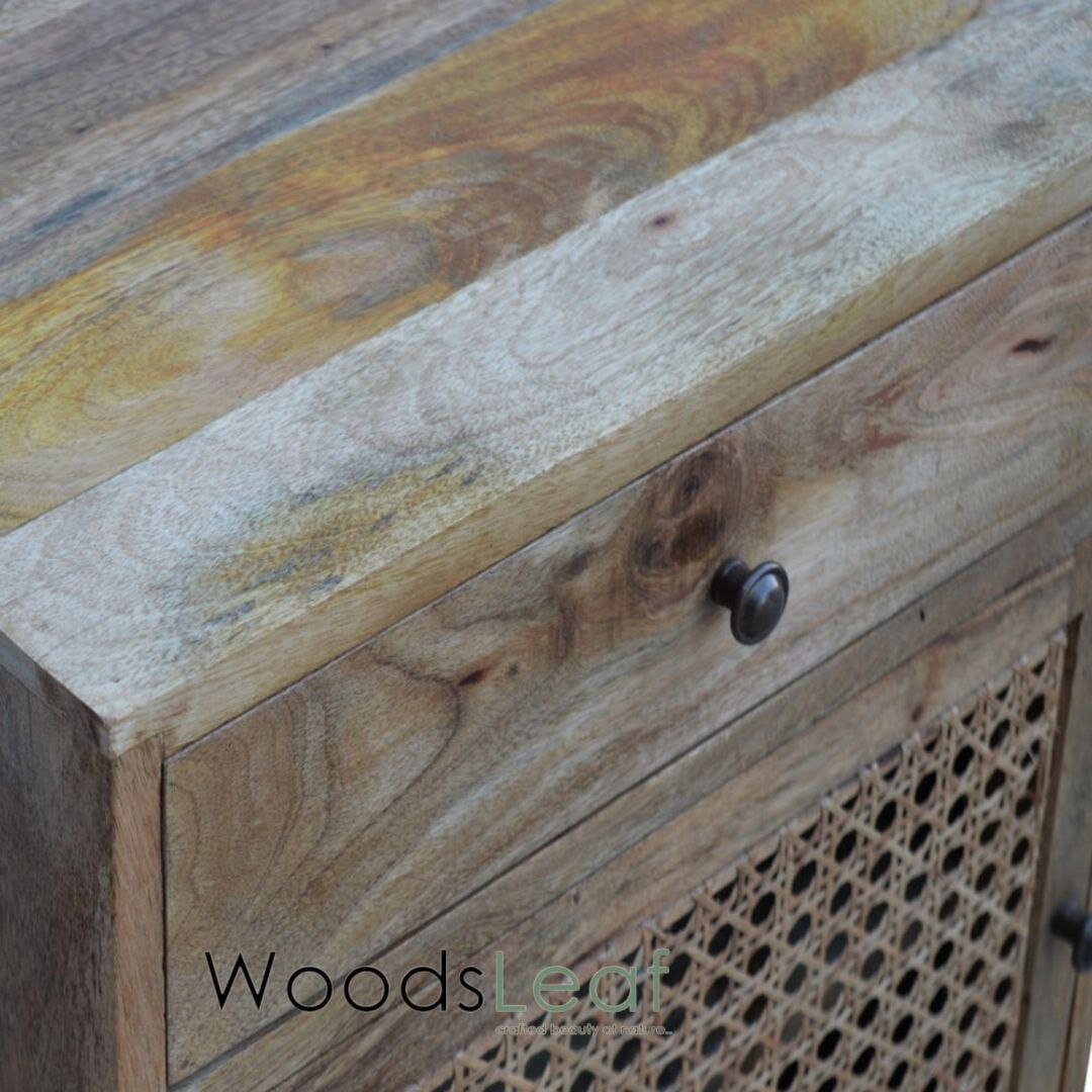 Table de chevet en canne naturelle faite à la main / Table de chevet / Tiroir en bois Décoration intérieure Bois de manguier Finition naturelle Meubles indiens