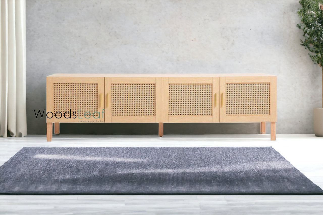Console de télévision en canne naturelle faite à la main, porte en bois, décoration d'intérieur, bois de manguier, finition noire, meubles indiens/Tvc/unité TV