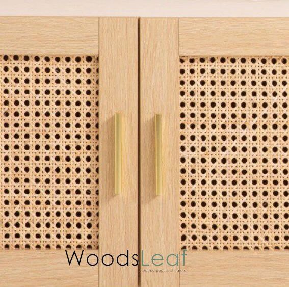 Console de télévision en canne naturelle faite à la main, porte en bois, décoration d'intérieur, bois de manguier, finition noire, meubles indiens/Tvc/unité TV
