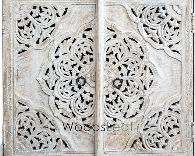 Finition en détresse, meubles de chambre à coucher de salon, buffet sculpté, buffet sculpté de fleurs à la main, unités de rangement d’armoire, bois massif indien