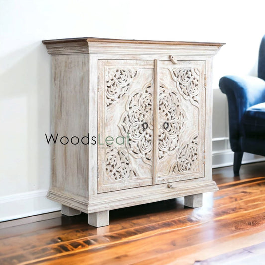 Finition en détresse, meubles de chambre à coucher de salon, buffet sculpté, buffet sculpté de fleurs à la main, unités de rangement d’armoire, bois massif indien