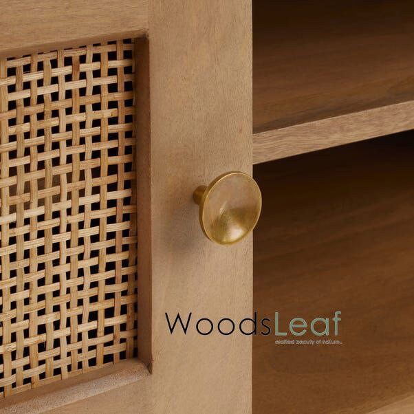 Console de télévision en canne naturelle faite à la main, porte en bois, décoration intérieure en bois de manguier, finition naturelle, meubles indiens/Tvc/unité TV