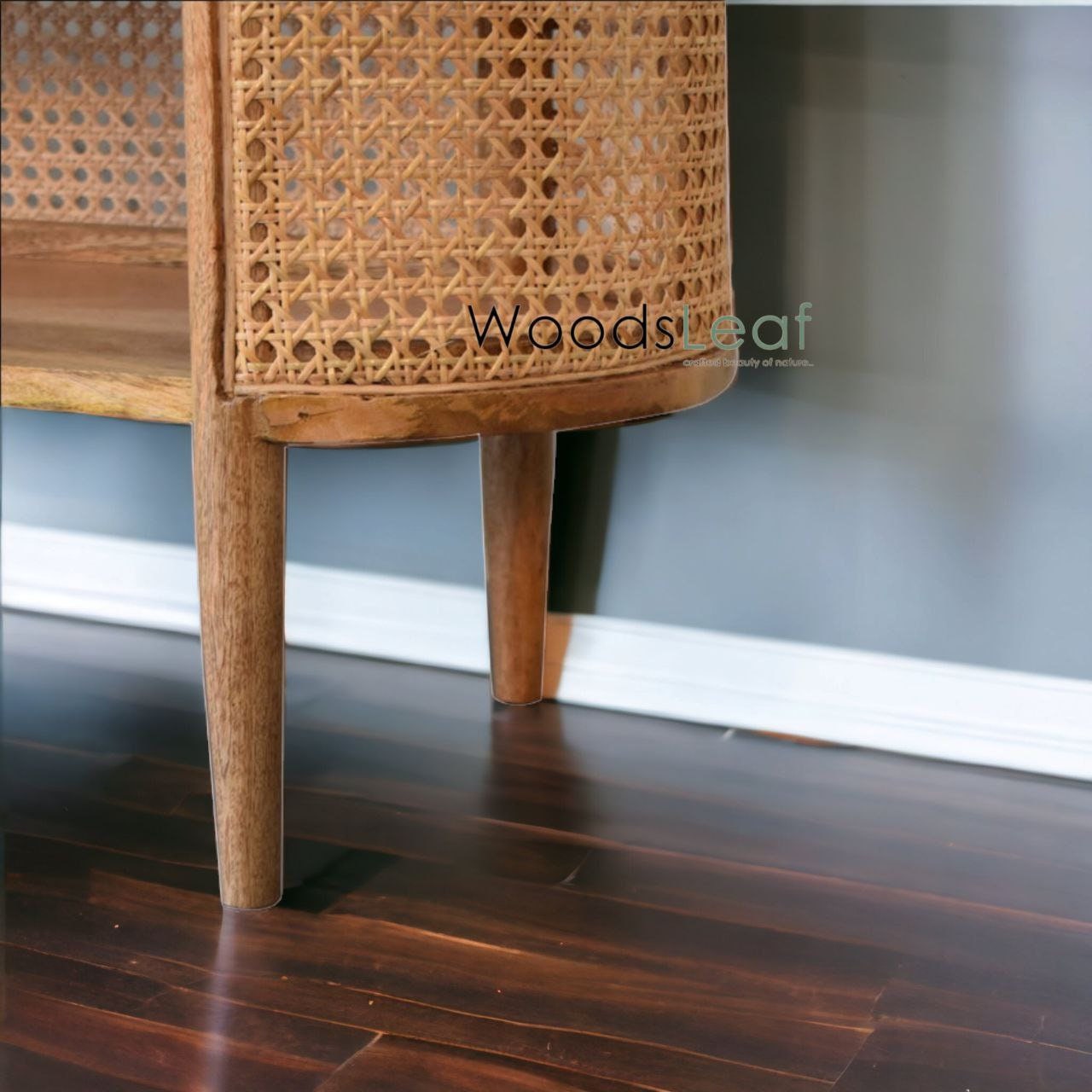 Console de télévision en canne naturelle faite à la main, porte en bois, décoration intérieure en bois de manguier, finition naturelle, meubles indiens/Tvc/unité TV